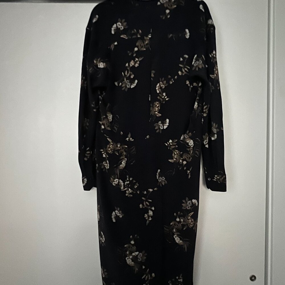 Vince Navy & Floral Silk Shirt Dress, Size L - Picture 4 of 9